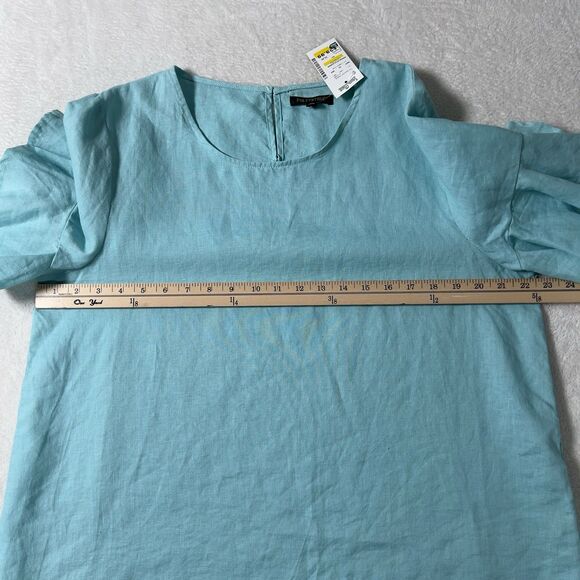 For Cynthia 100% Linen Top Womens Sz XL Turquoise Flutter Short Sleeves - Picture 9 of 10